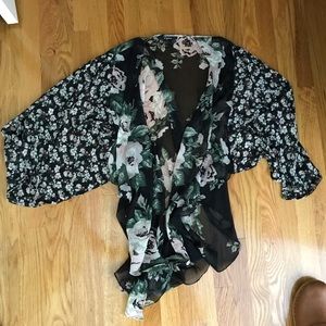 Cejon Accessories - Cejon Black Floral Chiffon Kimono Wrap Cejon Accessories - Cejon Black Floral Chiffon Kimono Wrap
